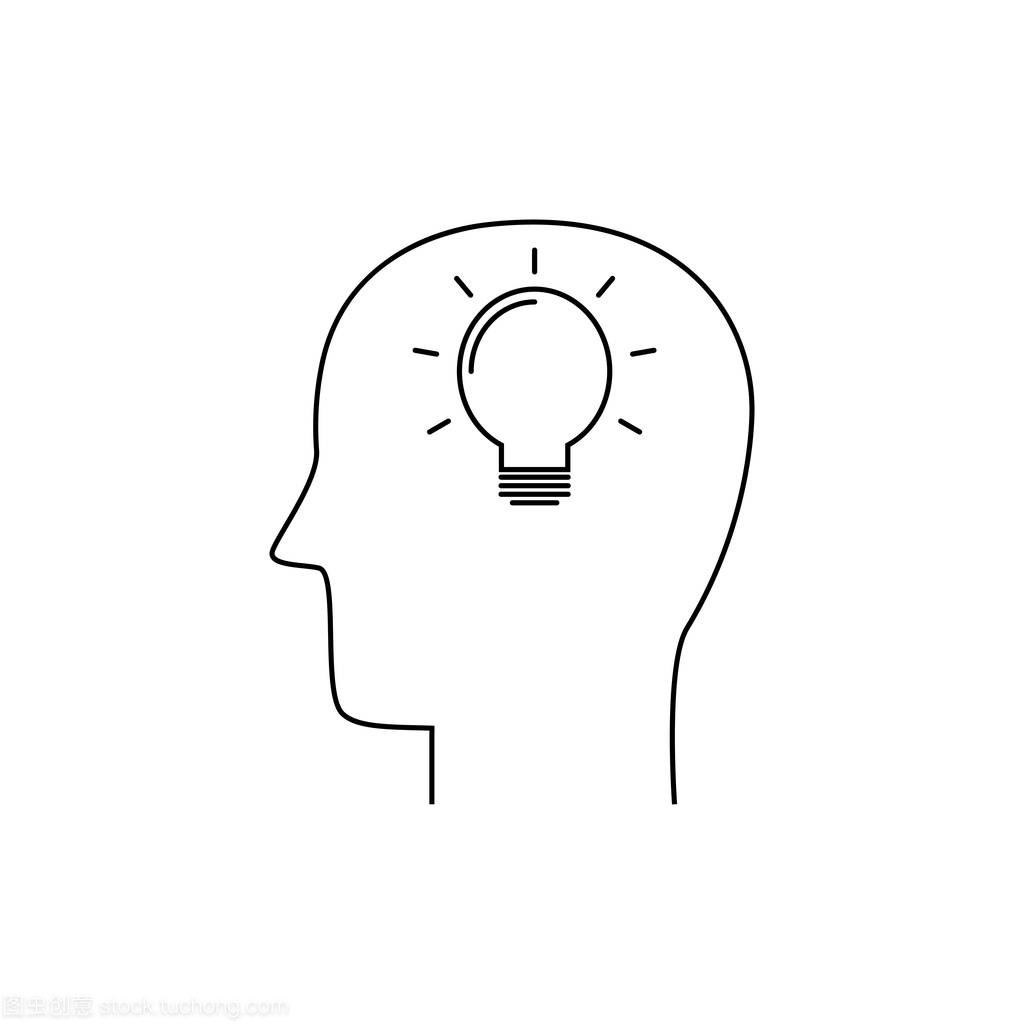 头脑风暴的图标、 细线条样式、 平面设计的象征